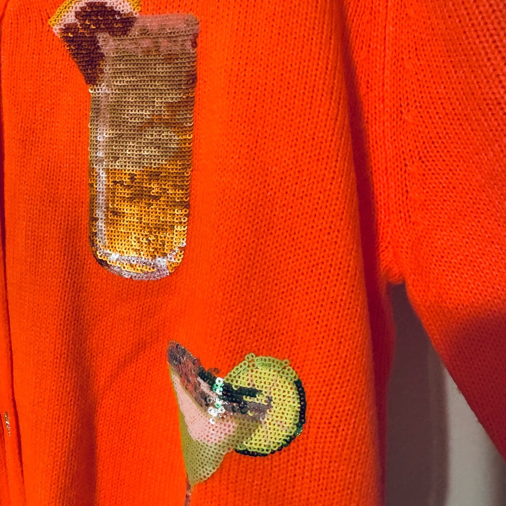 Queen Of Sparkles Vibrant Orange Women's Sweater with Fun Drink Motifs - Picture 5 of 5